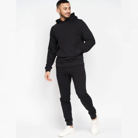 Black Winter Casual Hooded Tracksuit